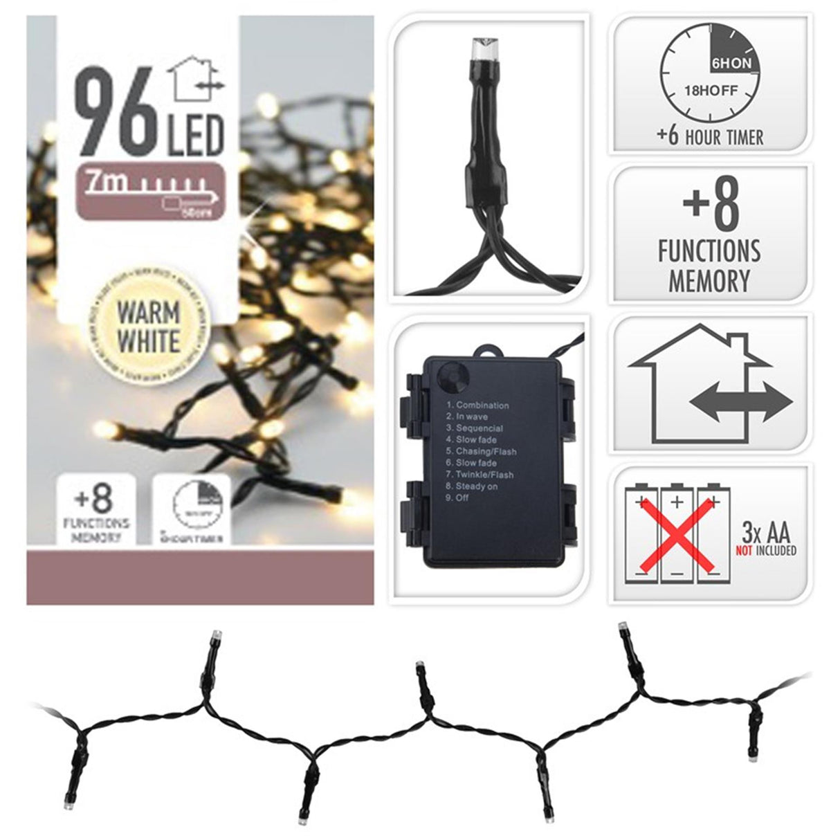 Nampook s.i.a. battery Christmas lights 7m 96 LED #039;s IP44 + timer