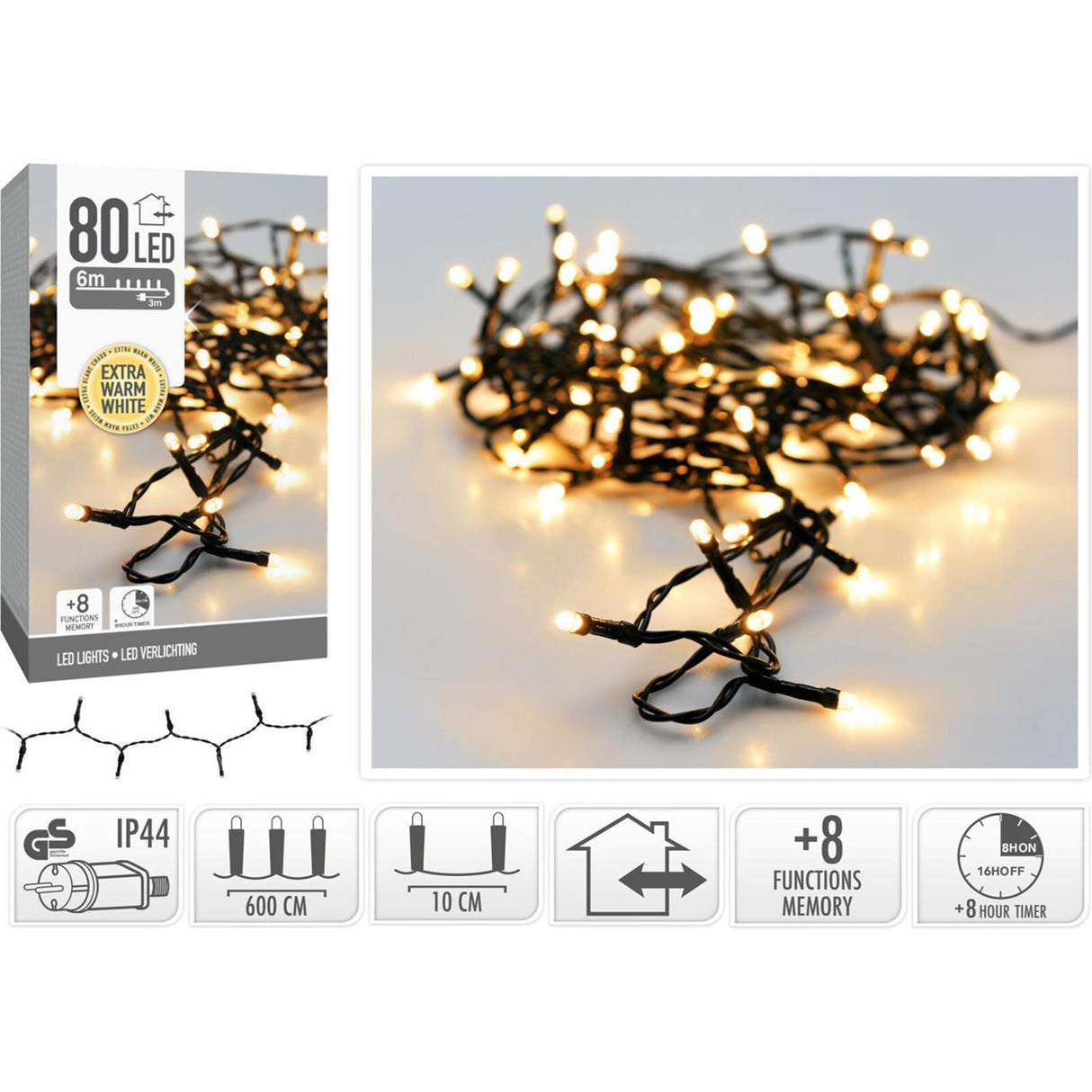 Kerstverlichting 80led extra warm wit