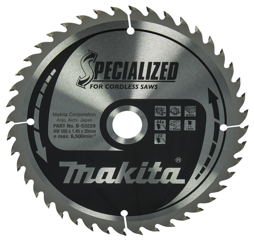 Makita accessoires cirkelzaagblad hout | specialized 165x20x1,45 44t 23g - b-53229 b-53229