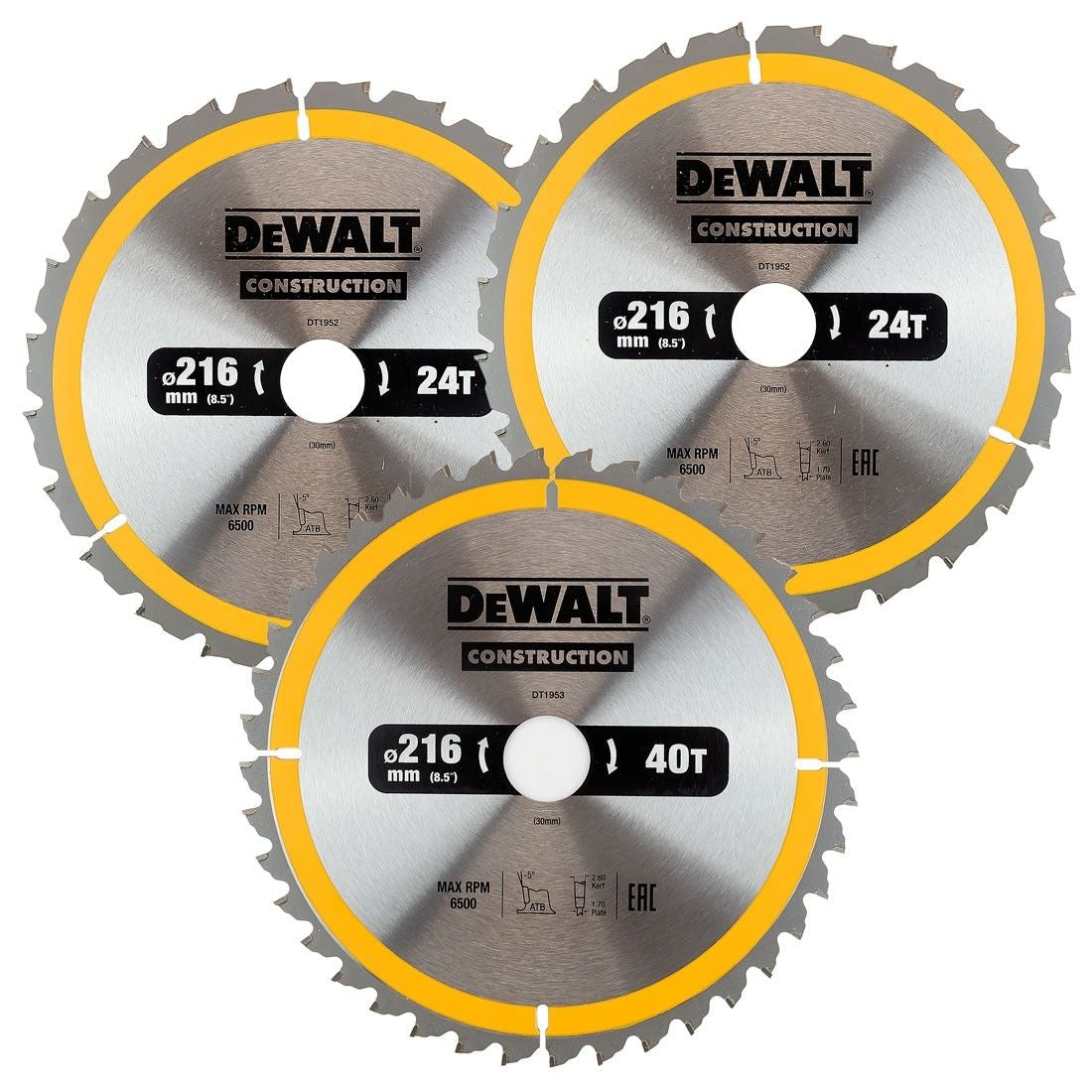 Dewalt accessoires dt1962 | cirkelzaagblad | 216 x 30 mm | 3-pack - dt1962-qz