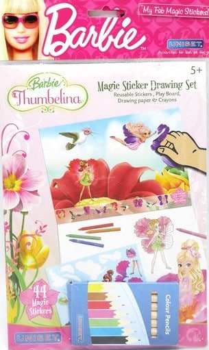 Van der Doelen Barbie Thumbelina window stickers with colors and coloring page