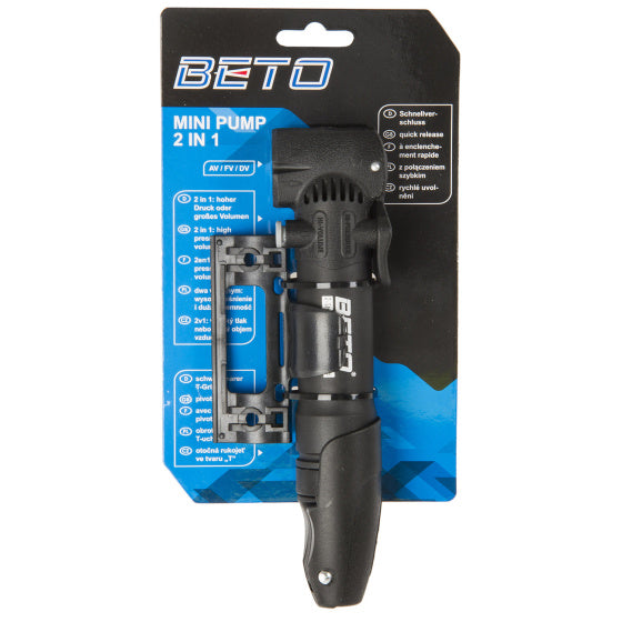 Beto Mini -Fahrradpumpe mit Klappgriff und universeller Anführerin