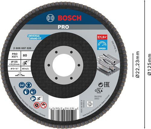 Gabhálais Bosch 1 diosca flap 125 x571, is fearr le haghaidh miotail díreach, 80 - 2608607328