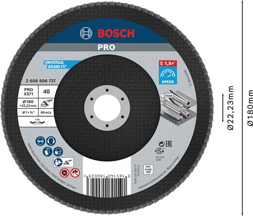 Gabhálais Bosch 1 diosca flap 180 x571, is fearr le haghaidh dronuilleach miotail, k40 - 2608606737