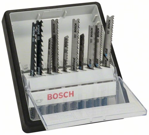 Gabhálais Bosch lann mearaí líne láidir 10-píosa tacair adhmaid agus miotail T-shank 1 - 2607010542