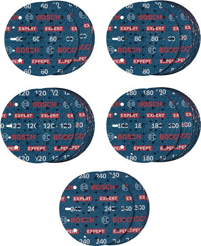 Bosch accessoires expert 55-delige set schuurschijf o780 met film onderlaag, 150 mm, 5xg60; 15xg80; 15xg120; 15xg180; 5xg240 - 2608902470