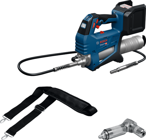 Pistola de graxa sem fio Bosch azul gfp 18v-10 | sozinho | incluindo. 90 acoplamento e alça de ombro | sem bateria e carregador - 06019n6000