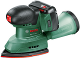Boschin vihreä johdoton monitoimihiomakone easysander 18v-8 | sis. 1 tunnin laturi (jo 18v-20) + 1x 2,0 ah akku + 3 hiomapaperia (punainen puu) - 06033e3002