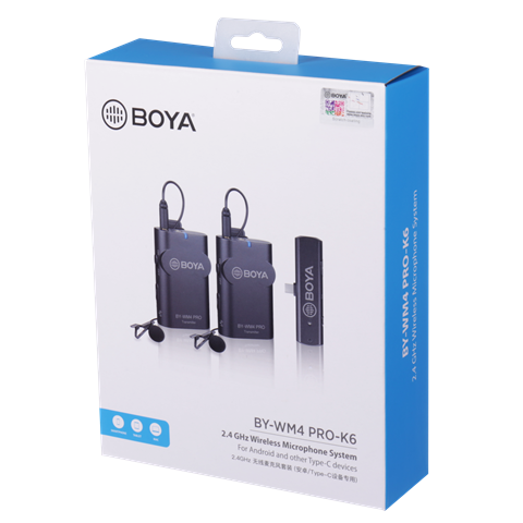 BOYA 2,4 GHZ Duo Lavalier Microfone sem fio BY-WM4 Pro-K6 para Android