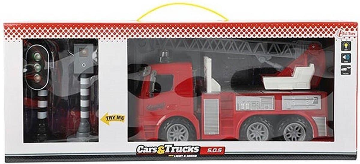 TOI-TOYS Fire Brigade Carte aérienne de voiture avec voyant de circulation et poteau flash
