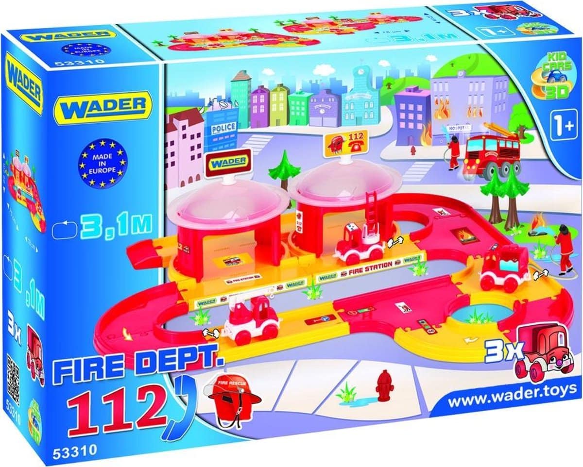 Wader fire brigade play set with 3 meter track and cars