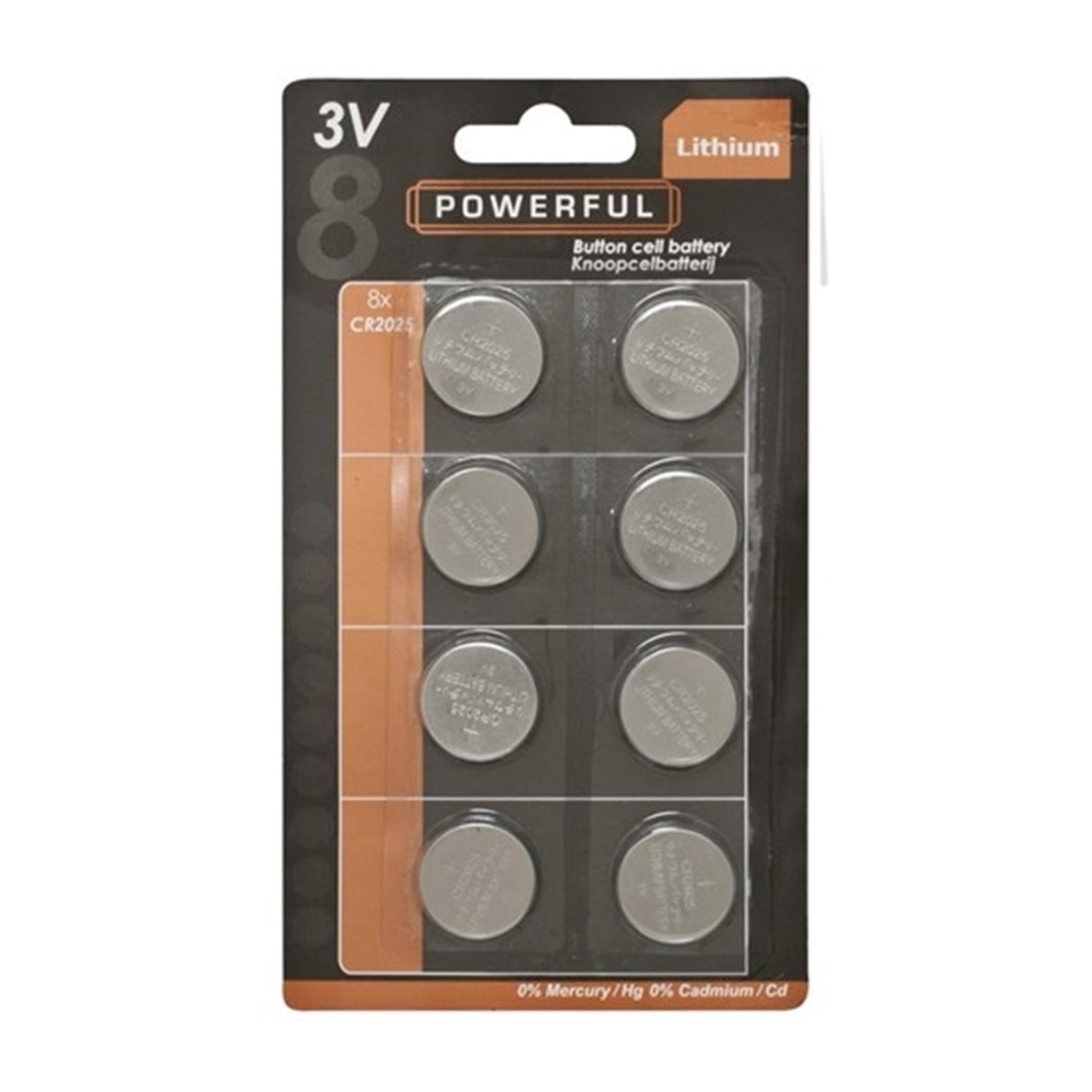 Powerful knoopcel batterij cr2025 kaart a 8st.