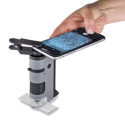 Carson Handmicroscope MP-250 Microflip 100-200X com adaptador de smartphone