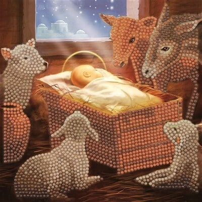 Brandunit Diamond Molerei - Chrëschtkaart Puppelchen am Cribbe - 18x18 cm