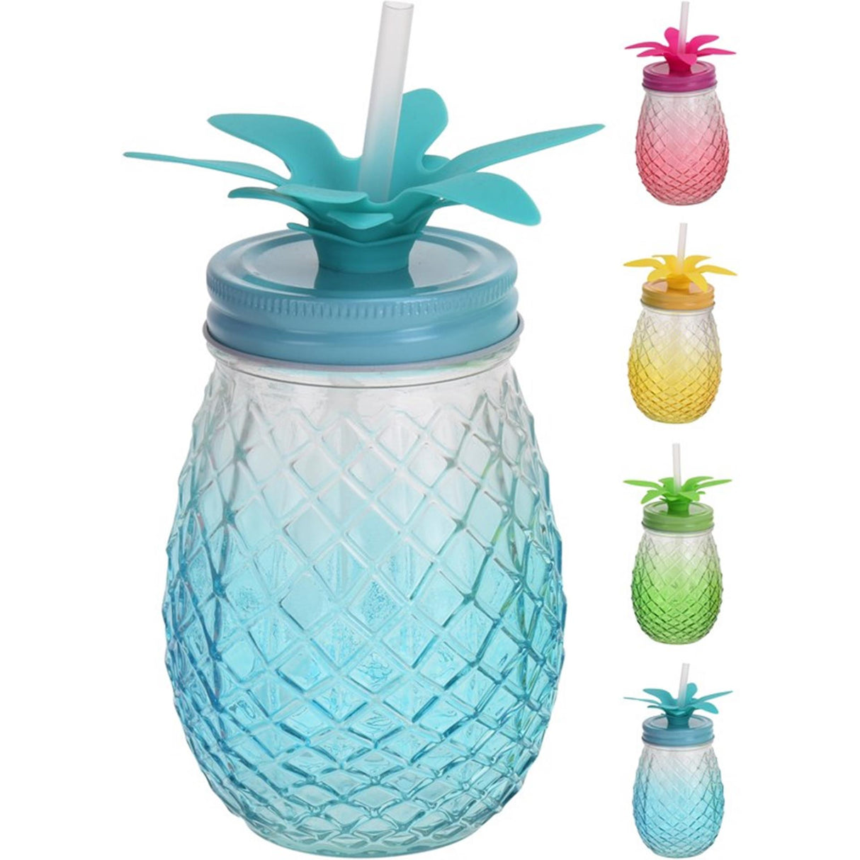 Excellent houseware drinkglas met rietje 400ml ananas