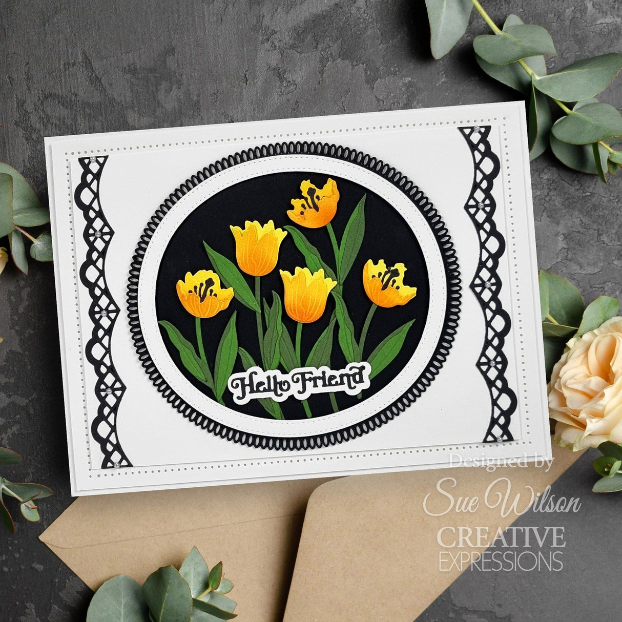 Creative expressions • mini shadowed craft die sentiments hello friend