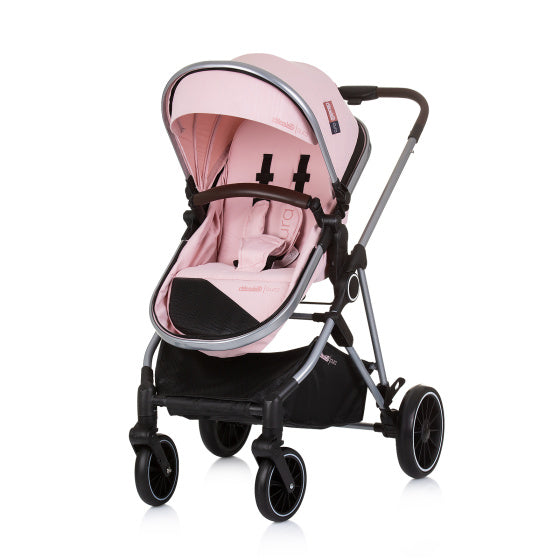 Chipolino Aura foldable 3-in-1 pram with diaper bag pink
