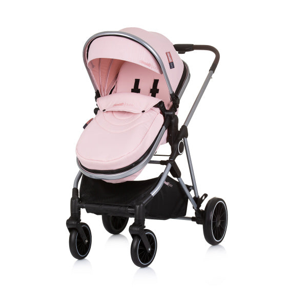 Chipolino Aura foldable 3-in-1 pram with diaper bag pink