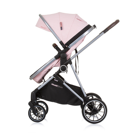 Chipolino Aura foldable 3-in-1 pram with diaper bag pink