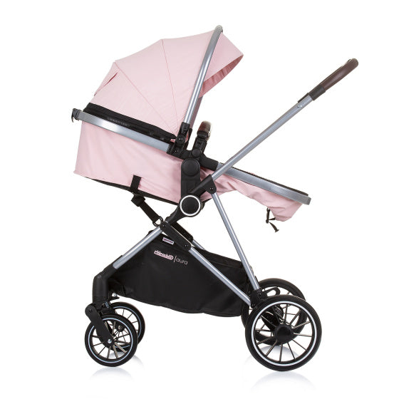 Chipolino Aura foldable 3-in-1 pram with diaper bag pink