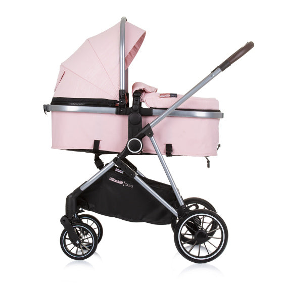 Chipolino Aura foldable 3-in-1 pram with diaper bag pink
