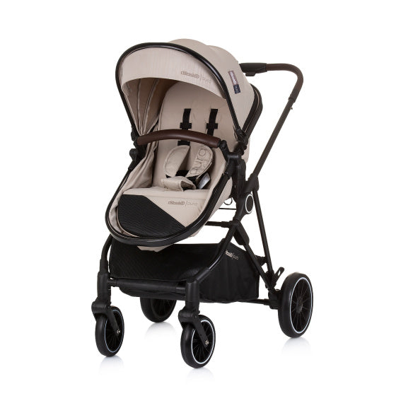 Chipolino Aura sammenfoldelig 3-i-1 barnevogn med blepose macadamia beige zwart