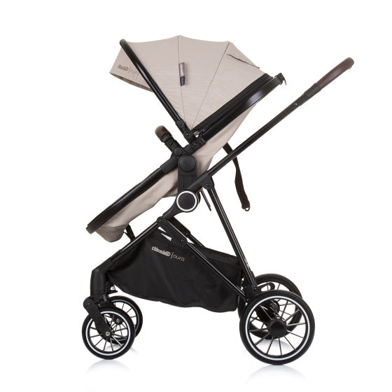 Chipolino Aura sammenfoldelig 3-i-1 barnevogn med blepose macadamia beige zwart