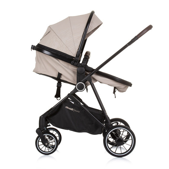 Chipolino Aura sammenfoldelig 3-i-1 barnevogn med blepose macadamia beige zwart