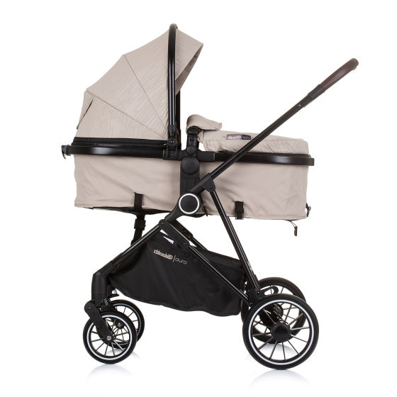 Chipolino Aura sammenfoldelig 3-i-1 barnevogn med blepose macadamia beige zwart