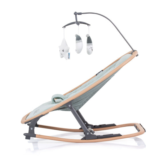 Sedia a dondolo pieghevole in velluto chipolino con mobile aloe legno mintgroen beige