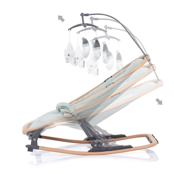 Sedia a dondolo pieghevole in velluto chipolino con mobile aloe legno mintgroen beige