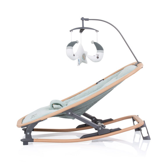 Sedia a dondolo pieghevole in velluto chipolino con mobile aloe legno mintgroen beige