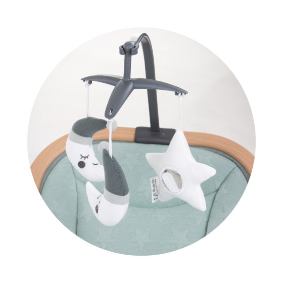 Sedia a dondolo pieghevole in velluto chipolino con mobile aloe legno mintgroen beige