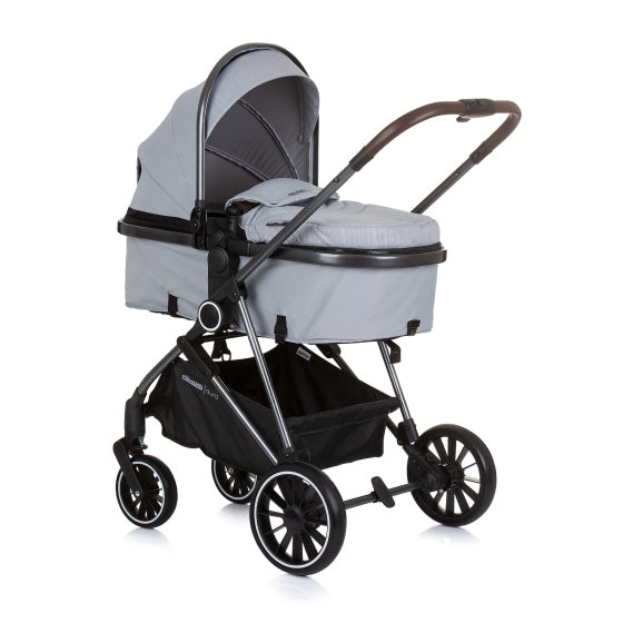 Chipolino aura foldable 3-in-1 pram with diaper bag ash gray black