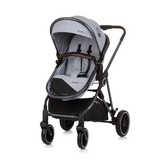 Chipolino aura foldable 3-in-1 pram with diaper bag ash gray black