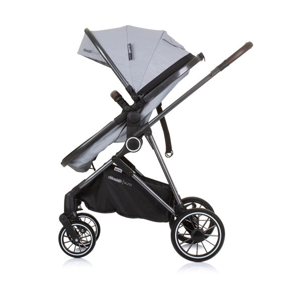 Chipolino aura foldable 3-in-1 pram with diaper bag ash gray black
