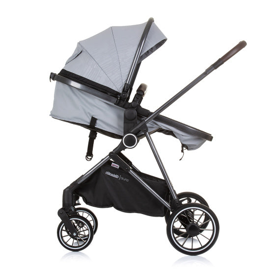 Chipolino aura foldable 3-in-1 pram with diaper bag ash gray black