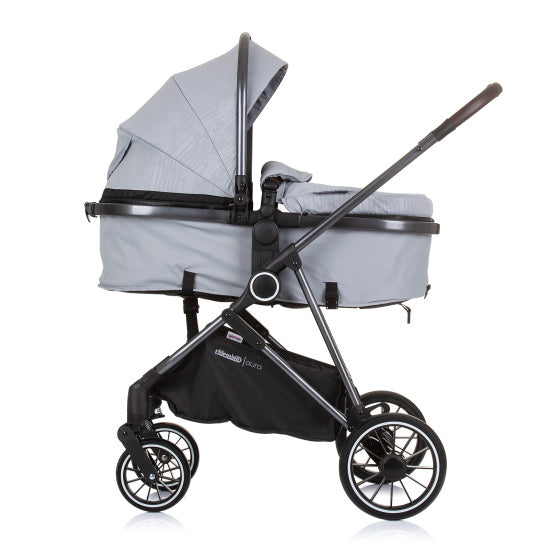 Chipolino aura foldable 3-in-1 pram with diaper bag ash gray black