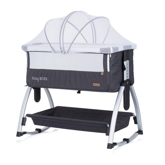 Co-sonno di chipolino boss per bambini con funzione oscillante Mosquito Net Antracite Grey Silver