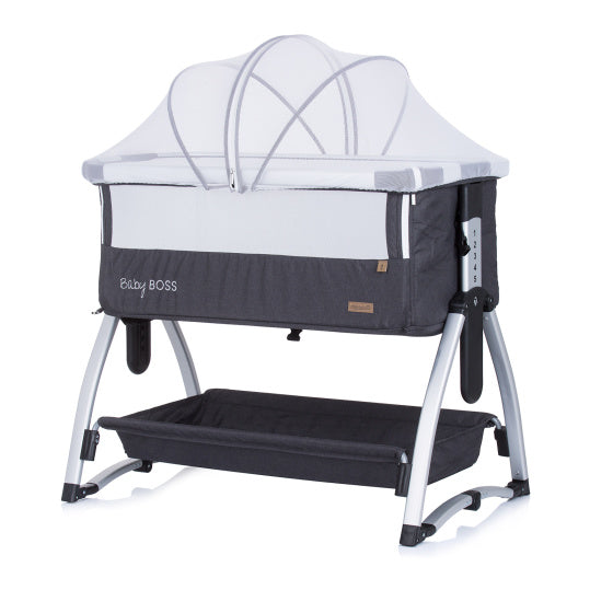 Co-sonno di chipolino boss per bambini con funzione oscillante Mosquito Net Antracite Grey Silver