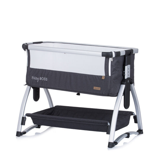 Co-sonno di chipolino boss per bambini con funzione oscillante Mosquito Net Antracite Grey Silver