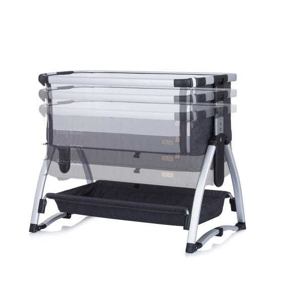 Co-sonno di chipolino boss per bambini con funzione oscillante Mosquito Net Antracite Grey Silver