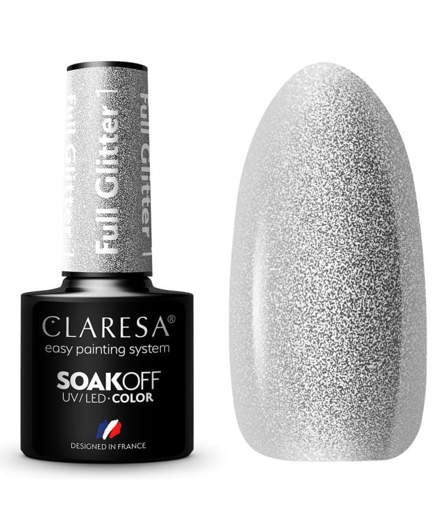 Claresa UV førte Gellak 5ml fuld glitter 1 sølv