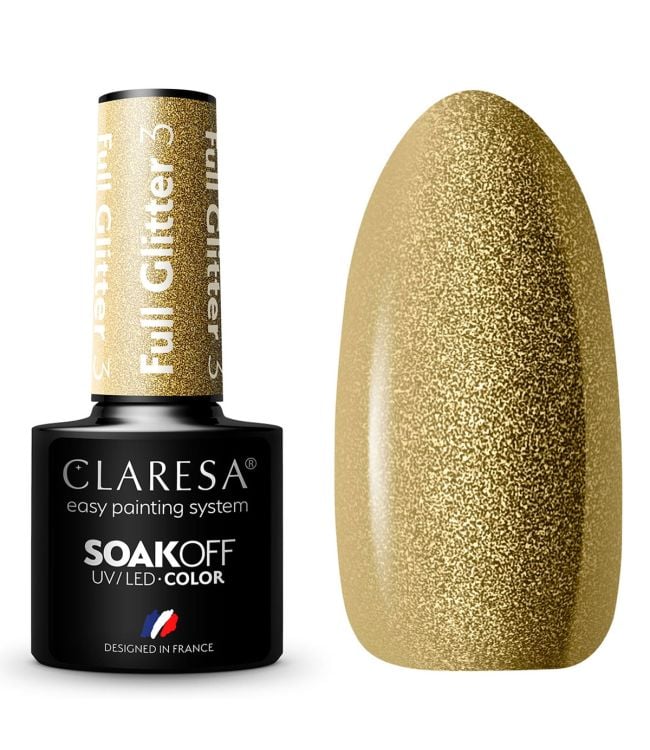 Claresa UV LED gellak 5 ml pełny brokat 3 złoto