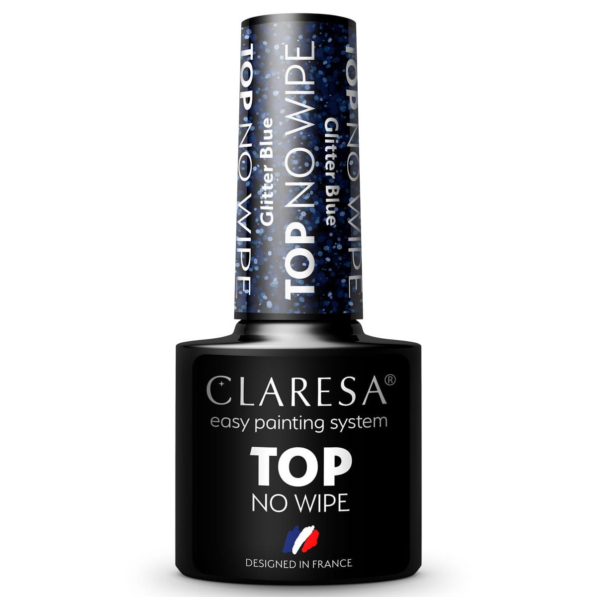 Cóta barr Claresa gan wipe glitter gorm 5ml
