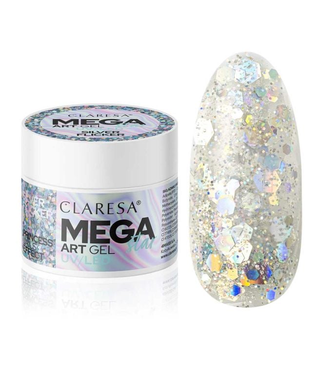 Claresa Megastar Silver Flicker UV Led Art Gel 10gr.