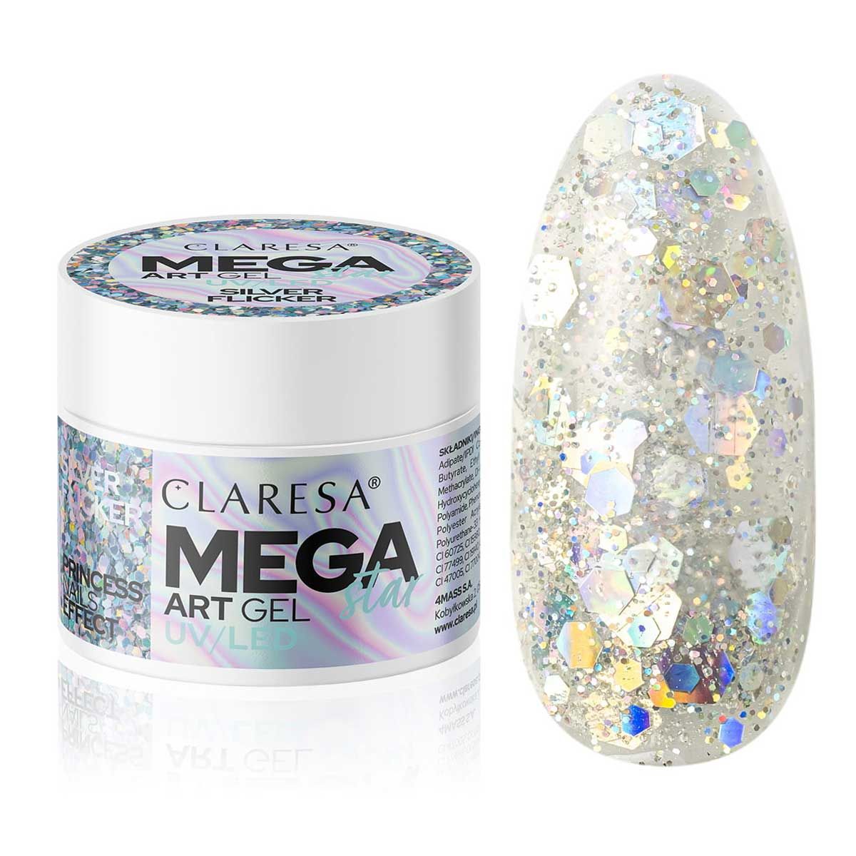 Claresa Megastar Silver Flicker Żel UV LED artystyczny 10gr.