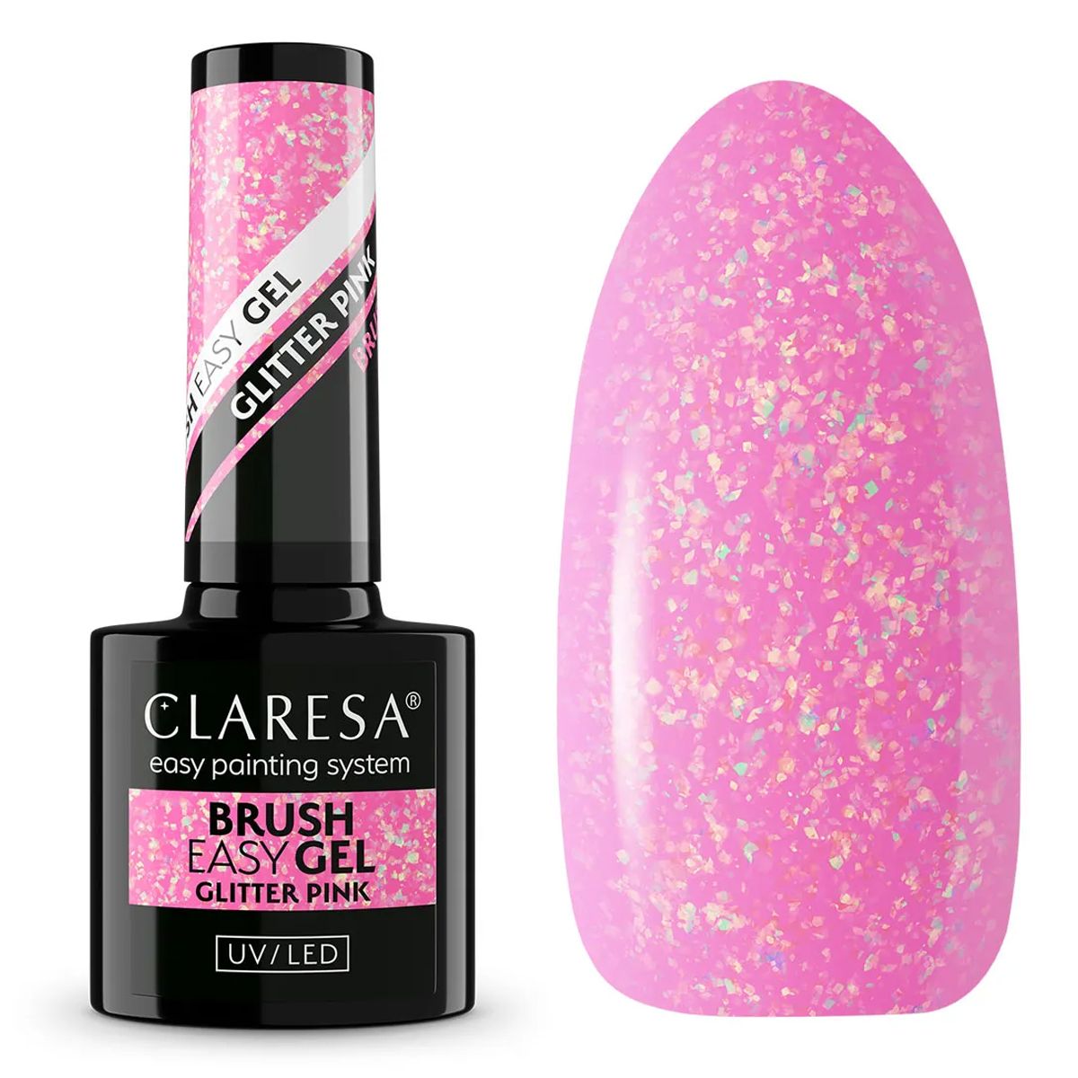 Claresa børste easy gel glitter pink 5ml