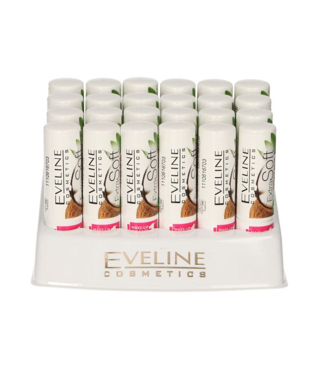 Eveline extra soft organic lip balm coconut display 24 pieces