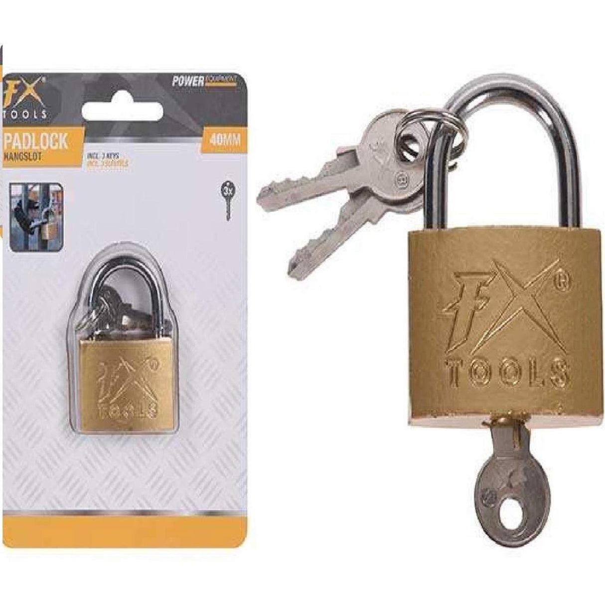 Fx tools hangslot metaal 4cm met 3 sleutels